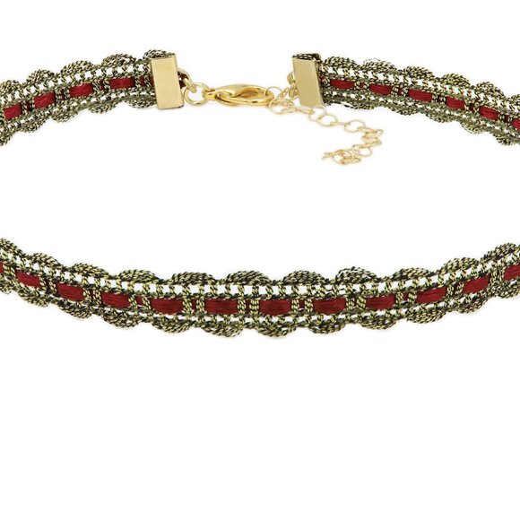 Gold Lace Choker - Adjustable 12.5' - 15' inch Red and Gold Color choker (#1) - Picture 3 of 11